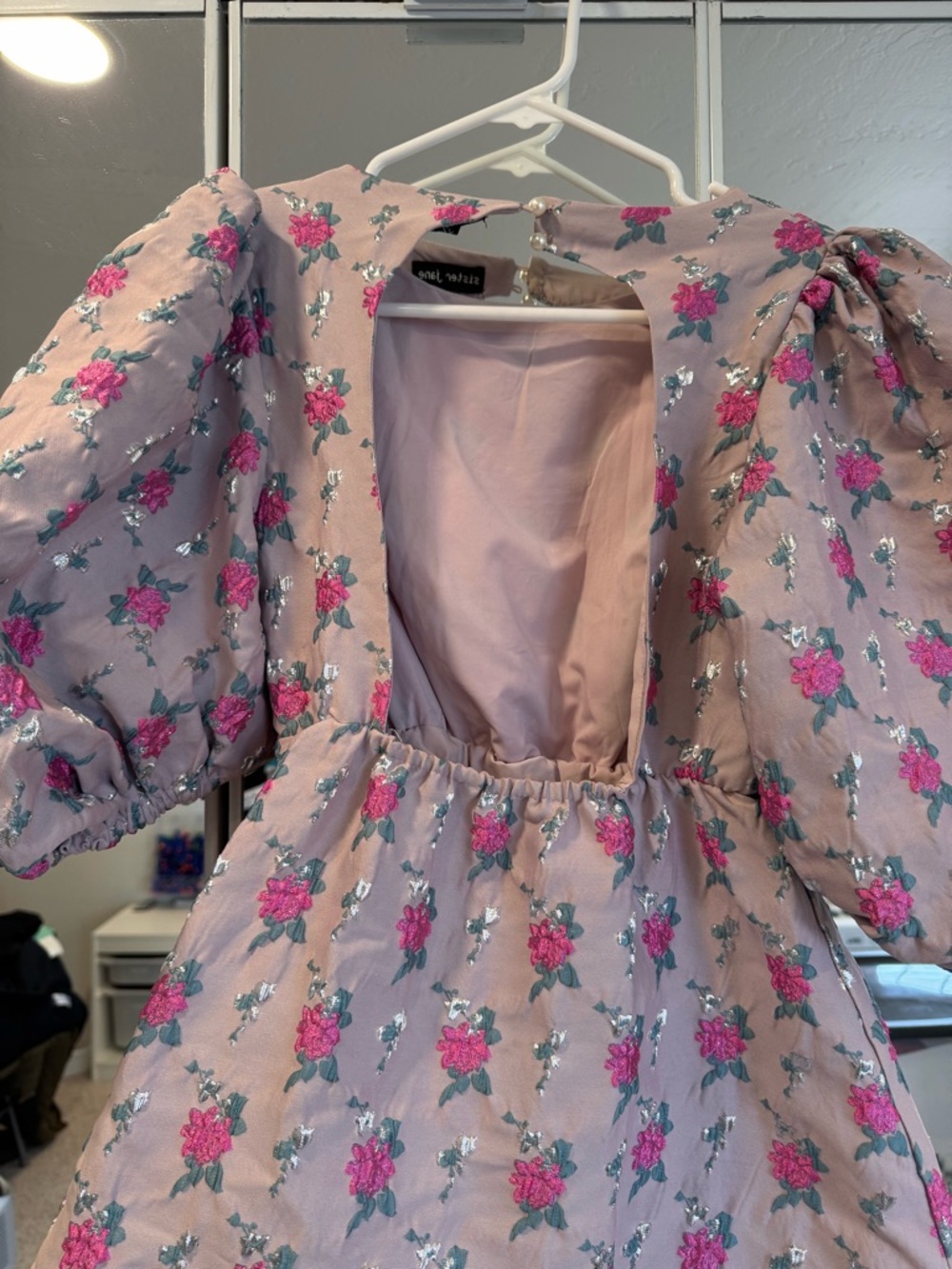 Sister Jane Mauve Pink Floral Backless Puff Sleeve Dress - Picture 3 of 3